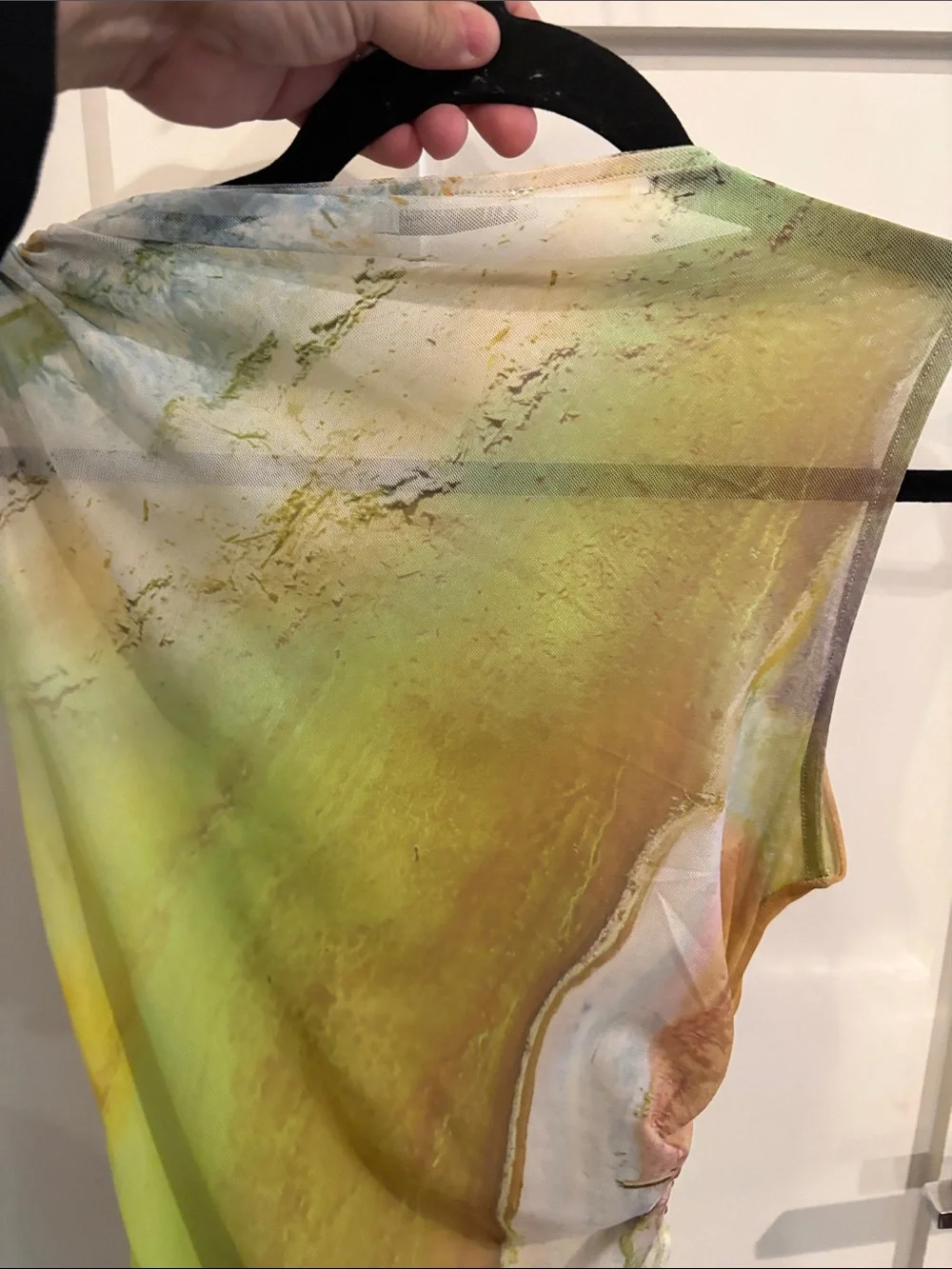 Zara Yellow-Green Sheer Abstract Draped Top - Picture 3 of 3